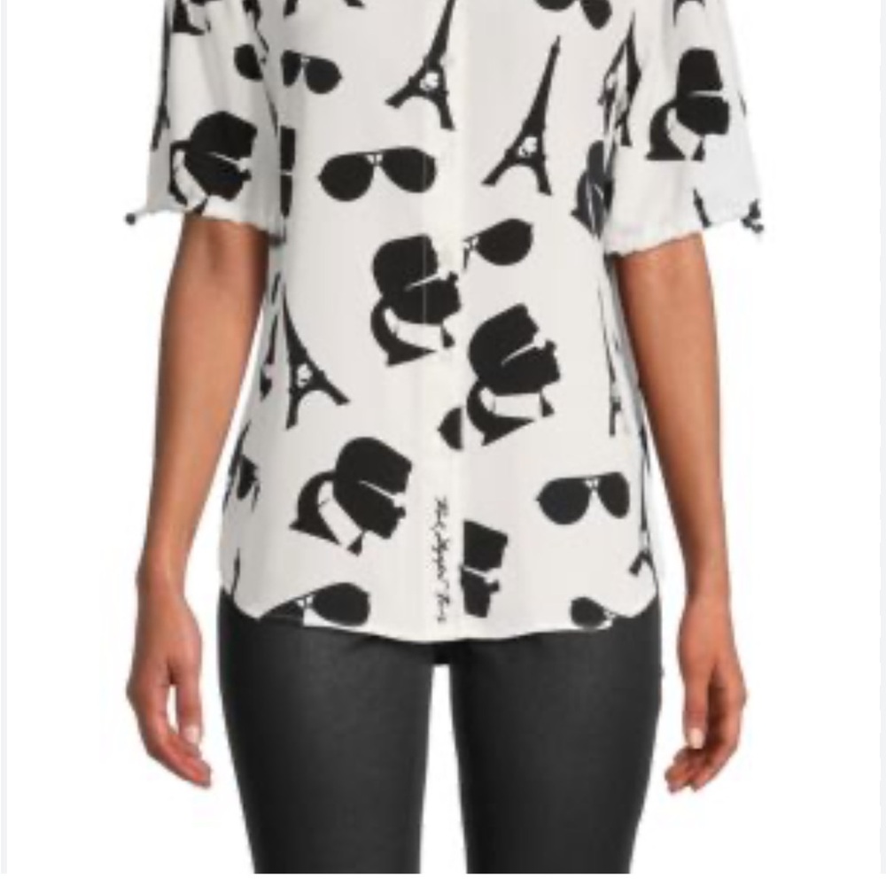Karl Lagerfeld Black and White Graphic Button Down Shirt | Size XL